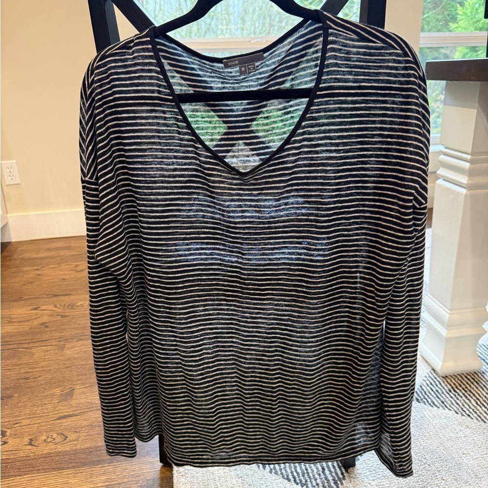 Vince Black and White Striped Long Sleeve Top